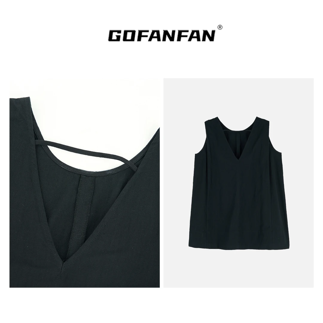 GFF STUFIO【优雅V领】套头圆领大版型纯色露背T恤上衣