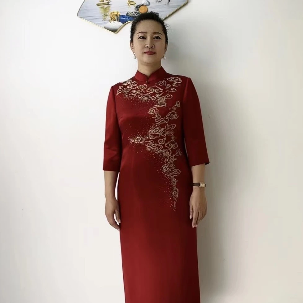 高端妈妈婚宴旗袍礼服妈妈春秋喜婆婆婚宴礼服气质连衣裙中长款