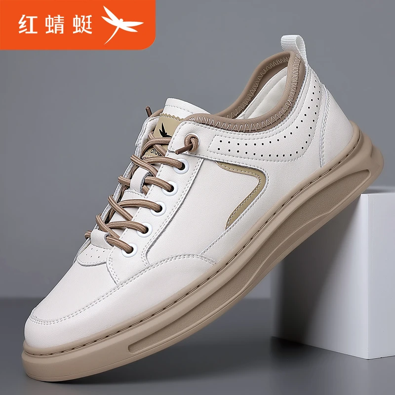 红蜻蜓男鞋秋季潮流休闲运动小白鞋透气牛皮一脚蹬板鞋男C0226133