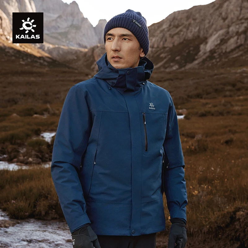 凯乐石男款羽绒三合一冲锋衣加厚防风保暖防水冬户外防泼水两件套