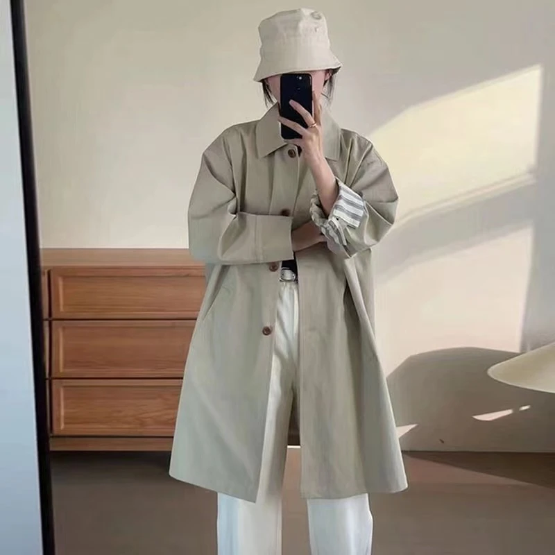 【万达百莱国际专柜撤柜】风衣外套女秋季新款日系工装小个子中长款
