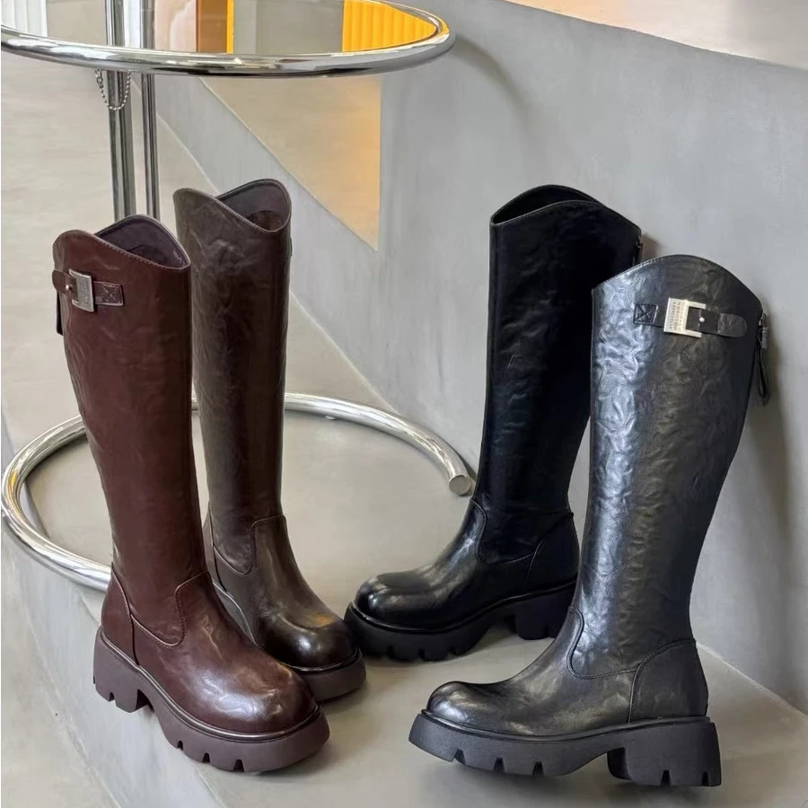 【画家】2024冬季新款长筒靴显瘦时尚百搭厚底马丁靴 7180