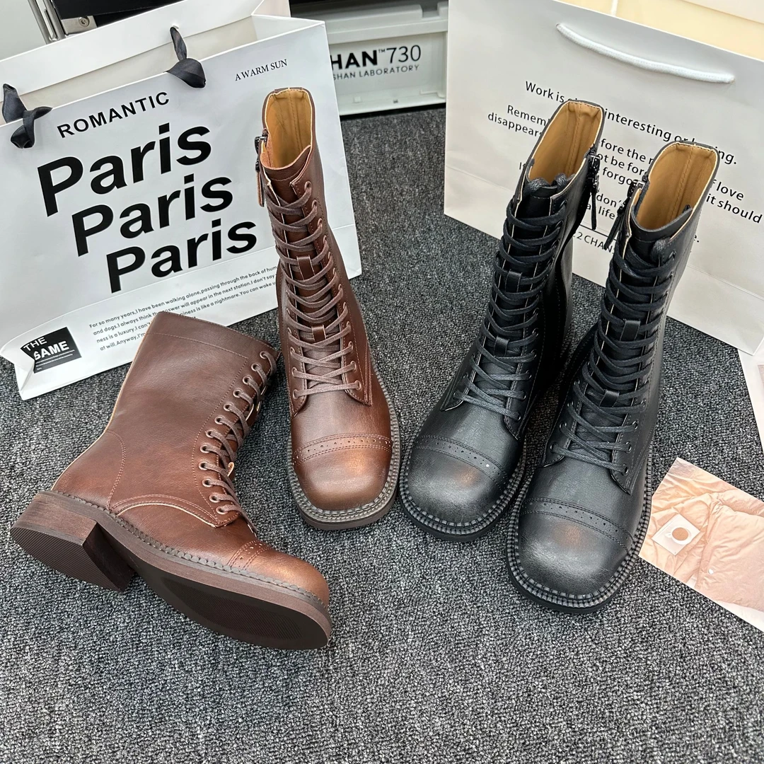 2024冬季新款复古厚底系带时尚百搭休闲马丁靴 6819-01