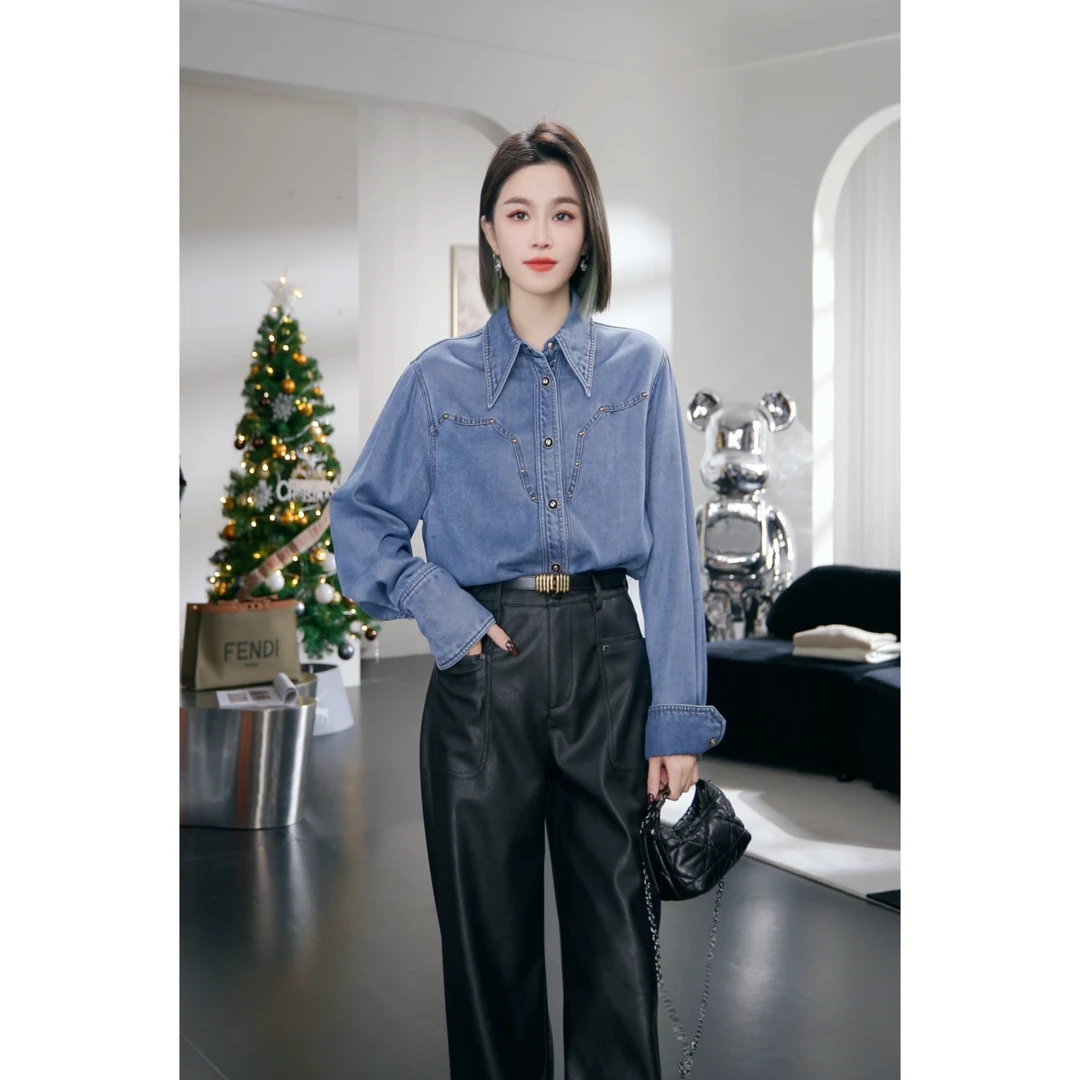 【Chanllete  Meline】L设计师款气质百搭天丝牛仔衬衫女CM-8686