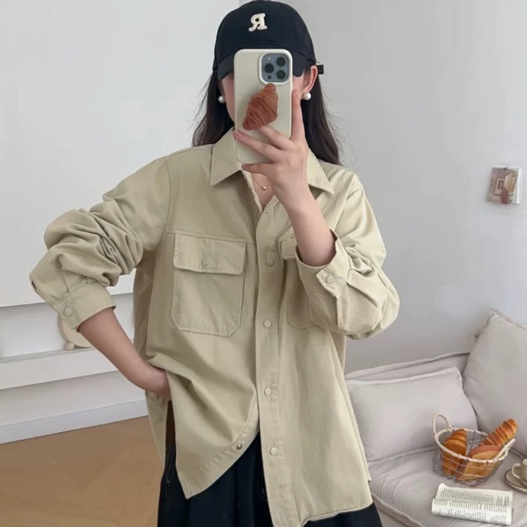 外单～纯棉翻领长袖衬衫，百搭，均码，显瘦