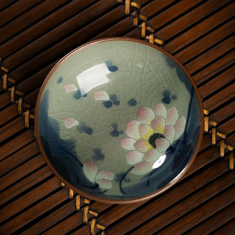 景德镇陶瓷手绘紫荷花茶杯主人杯纯手工青花个人杯单杯茶具釉下彩