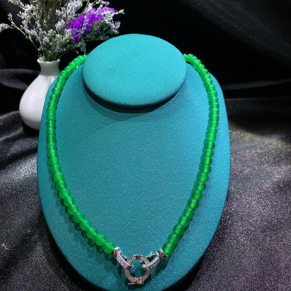 「霞姐珠宝」6mm多功能活扣天然玉髓搭配吊坠珠项链