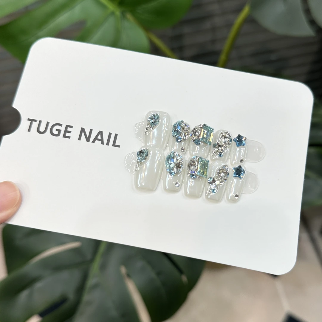 TugeNail“蓝色婚礼”【施家全华】轻奢蓝白简约高级手工美甲TGY725