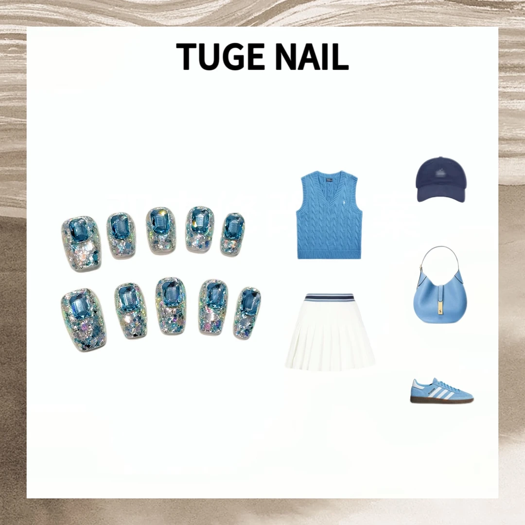 TugeNail【六六】“冰蓝物语”【施家全华】夏日满钻超闪美甲设计穿戴甲