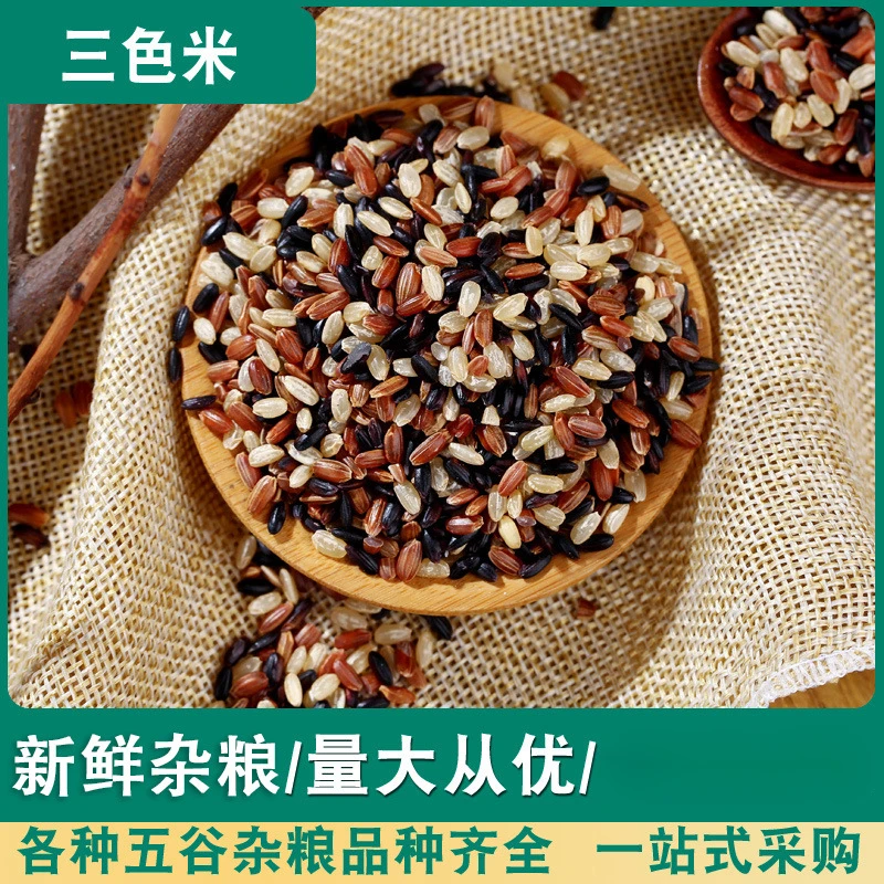 三色糙米新米五谷杂粮红米黑米食用糙米糊粗粮健身品质新鲜米饭