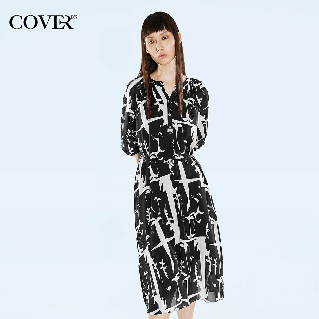 COVERINS秋季飘逸印花桑蚕丝连衣裙