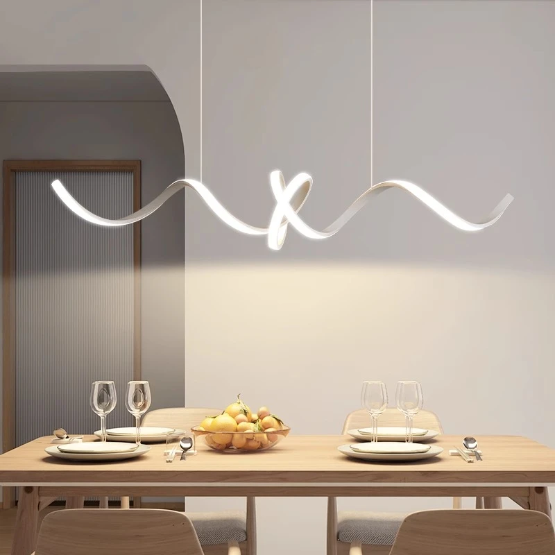 北欧极简餐厅吊灯创意艺术水波纹简约现代一字长条中古餐桌吧台灯