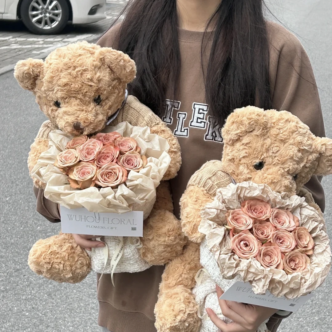 情人节可爱小熊玩偶花束玫瑰生日礼物女生送闺蜜男生给朋友老师