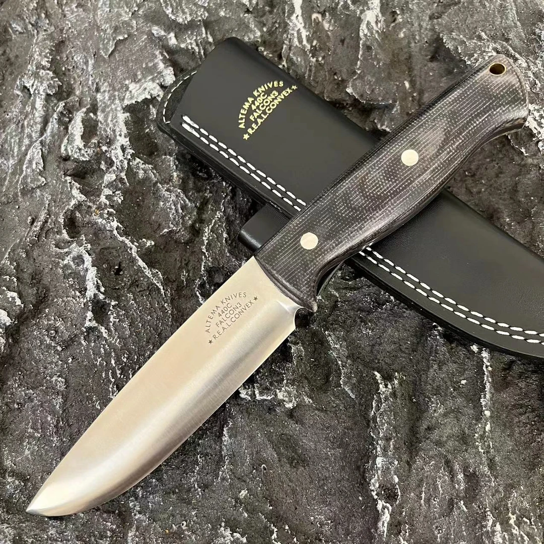 【耐战】河豚 进口440C钢拉丝面蛤刃米卡塔柄高硬度户外劈砍猎直