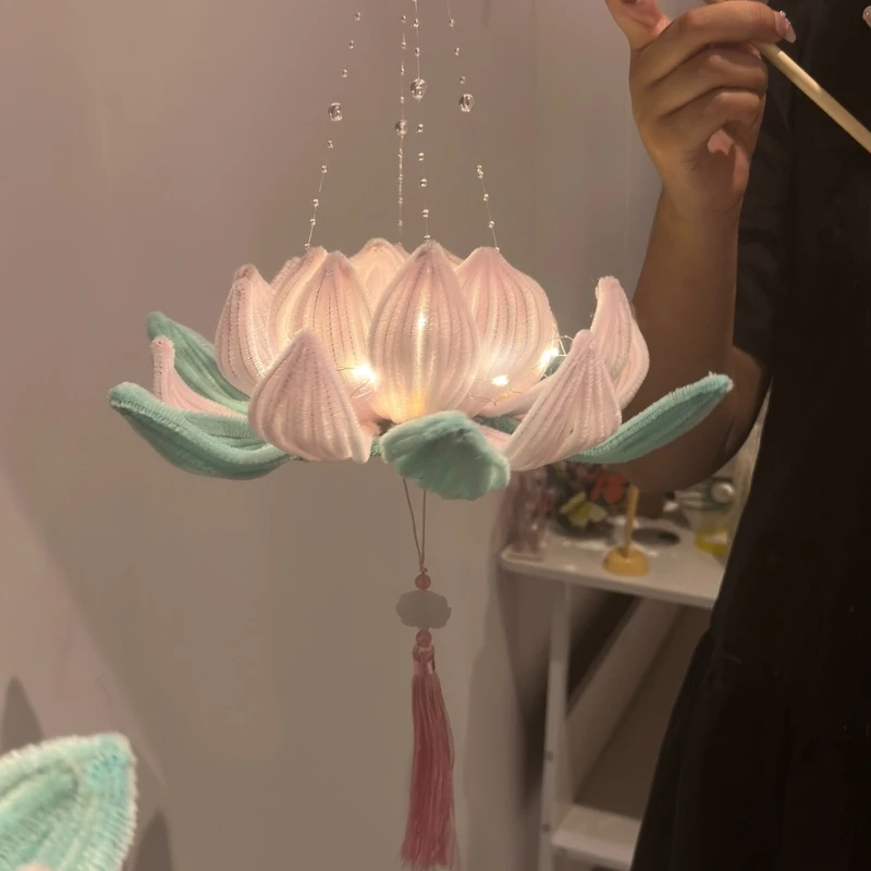 中秋节diy扭扭棒手提发光荷花灯莲花灯手工材料拼豆豆手工diy套装