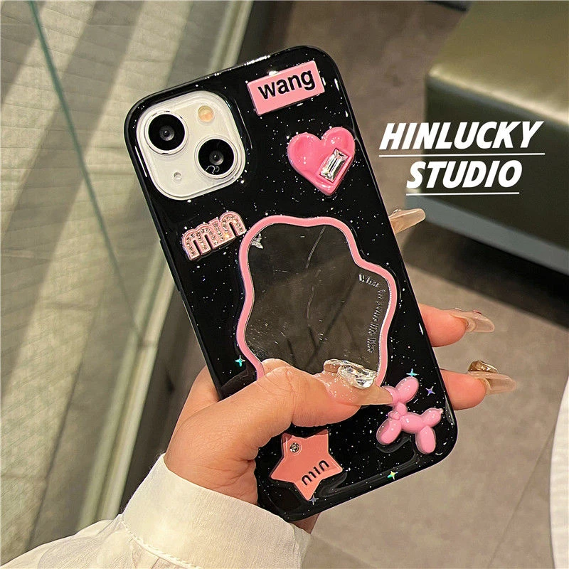 小众不规则镜面适用于苹果15promax黑色甜酷iPhone14手机壳13立体