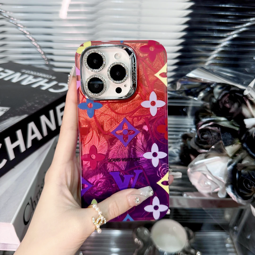 【苹果】撞色渐变老花iPhone15promax潮牌羽纱14奢华个性13手机壳硬