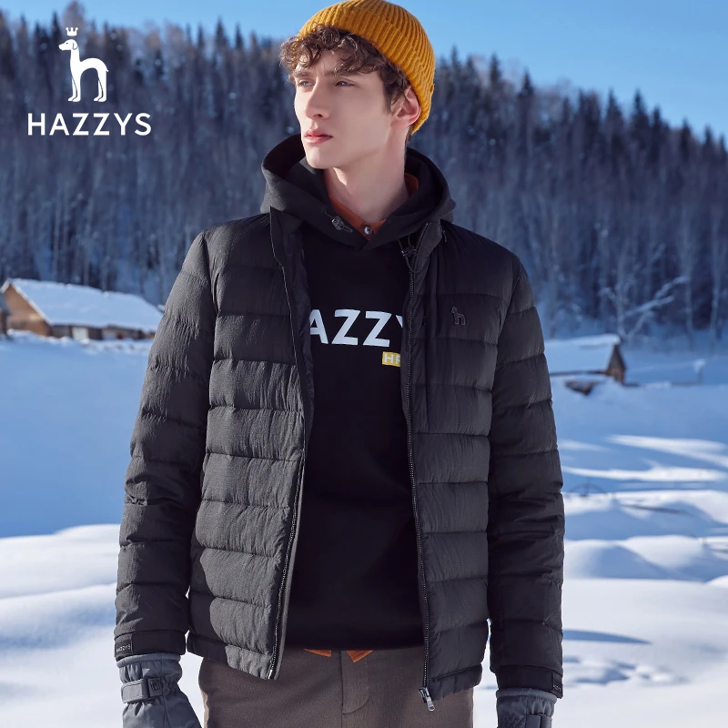 Hazzys哈吉斯冬季男士短款白鸭绒羽绒服防风时尚休闲男装外套