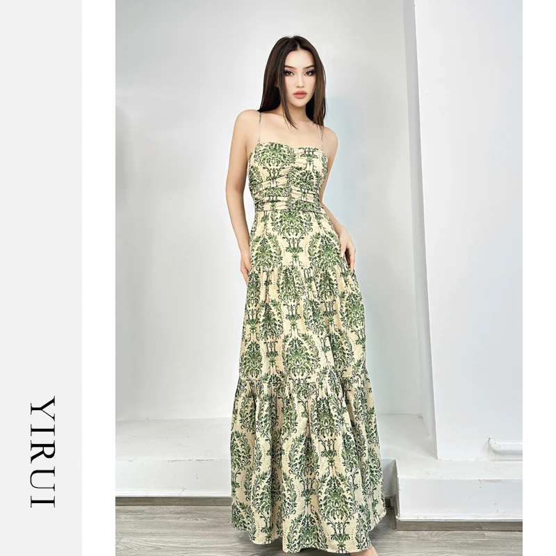 【海岛辣妹】海边派对印花吊带连衣裙时尚洋气绑带长裙199A-5552