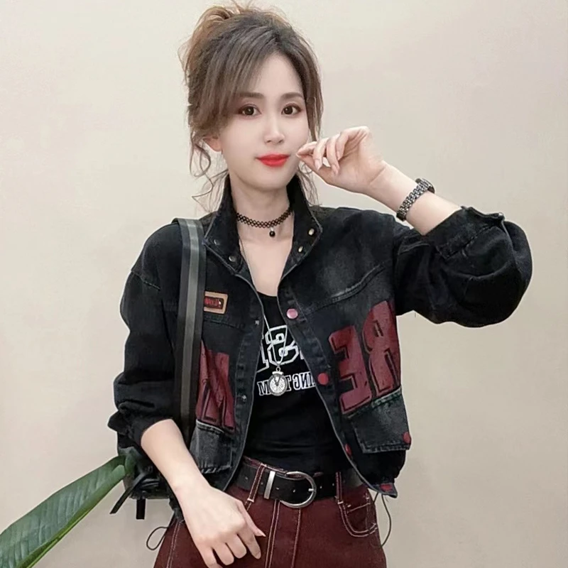 立领牛仔外套女2024秋季新款韩版时尚潮流休闲百搭小个子夹克上衣