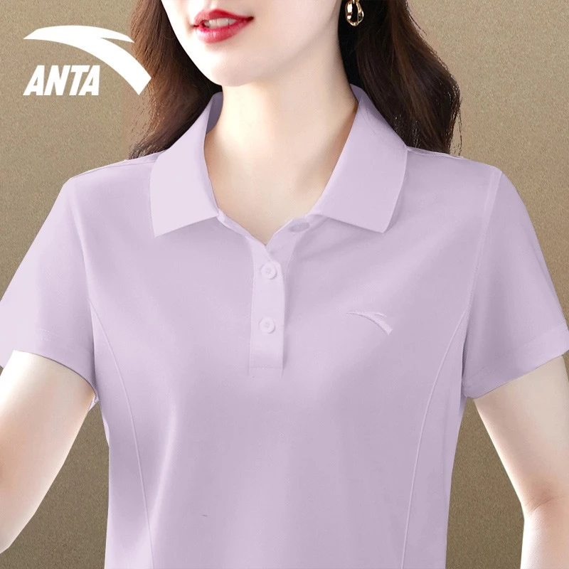 安踏polo衫女款休闲团队t恤女士夏季翻领短袖服饰运动薄款显瘦T恤