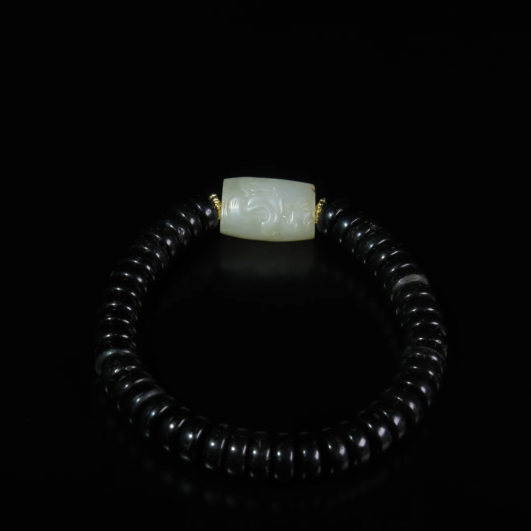 清代浮雕螭纹玉珠饰/MZ455242/和田玉/民族文物