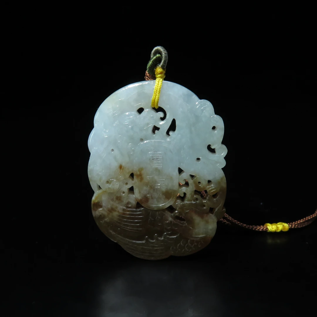 民国翡翠俏色雕龙凤纹牌饰/MZ283567/和田玉/民族文物