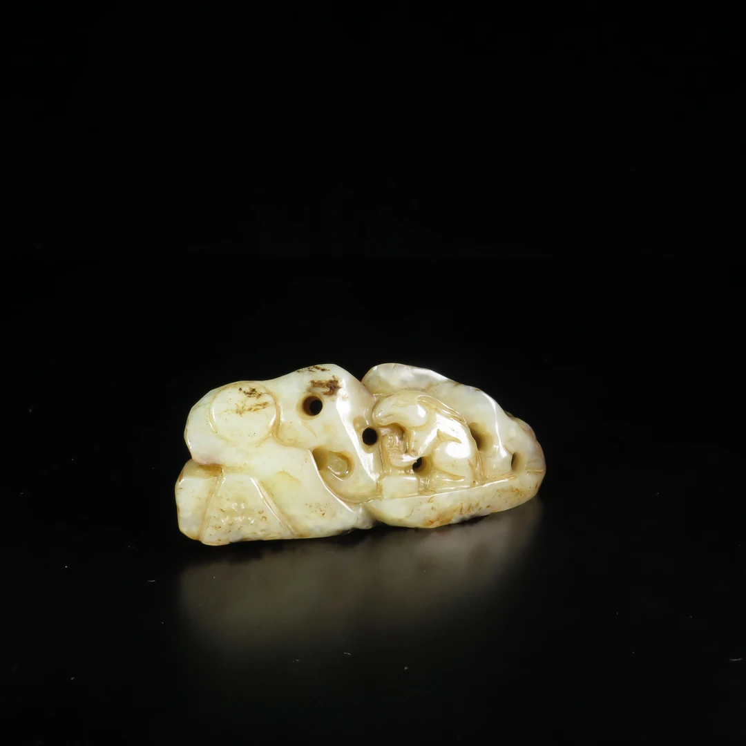 清代山子把件（玉兔捣药）/MZ379317/和田玉/民族文物