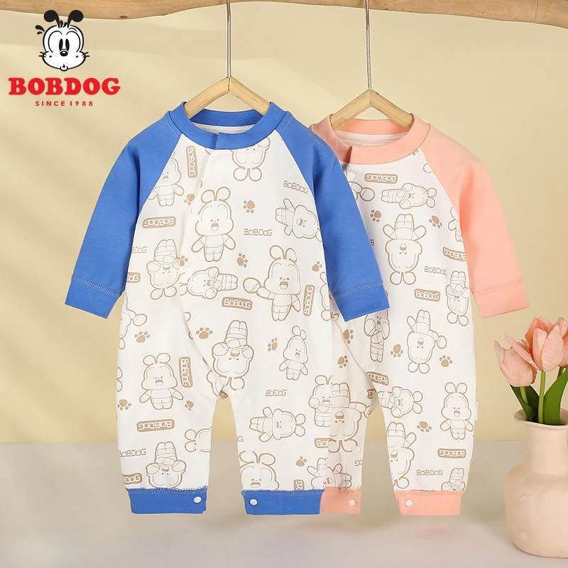 巴布豆新生婴儿春秋连体衣无骨纯棉睡衣男女婴童宝宝爬服长袖春款