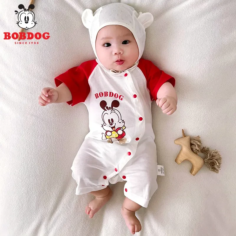 2024年巴布豆新款夏季薄款短爬连体衣新生儿连体衣哈衣纯棉