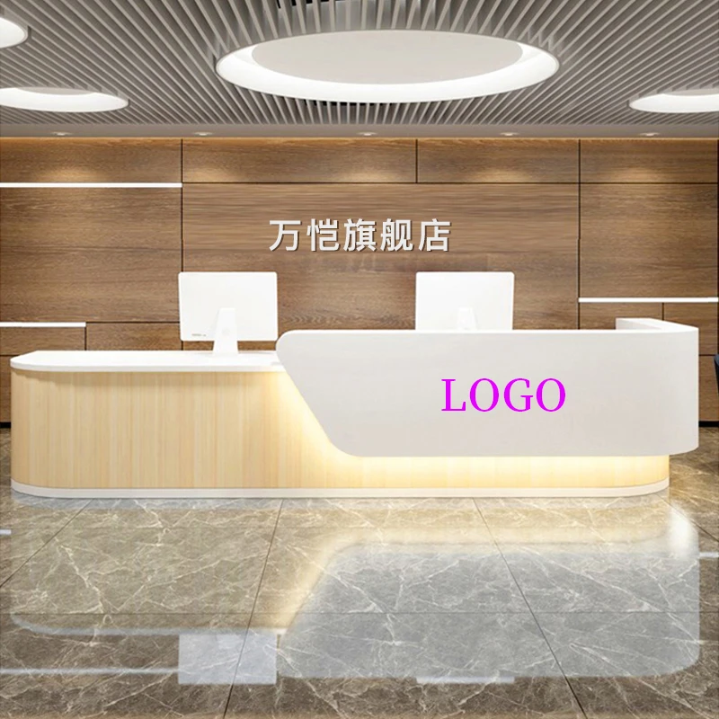 公司前台接待台简约现代美容院收银台弧形吧台医院咨询导医台烤漆
