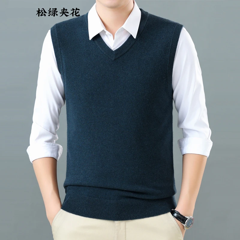 【100%纯羊毛】男士针织衫马甲背心2024新款冬季加厚鸡心领毛衣坎肩