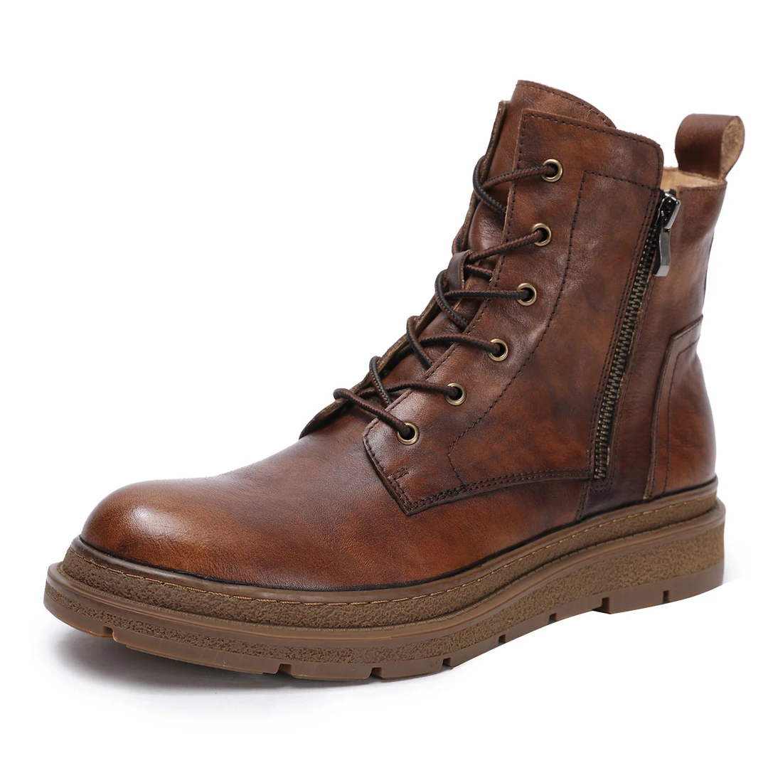 英伦风复古休闲马丁靴男真皮厚底短靴潮流百搭高帮皮鞋PWH14牛皮