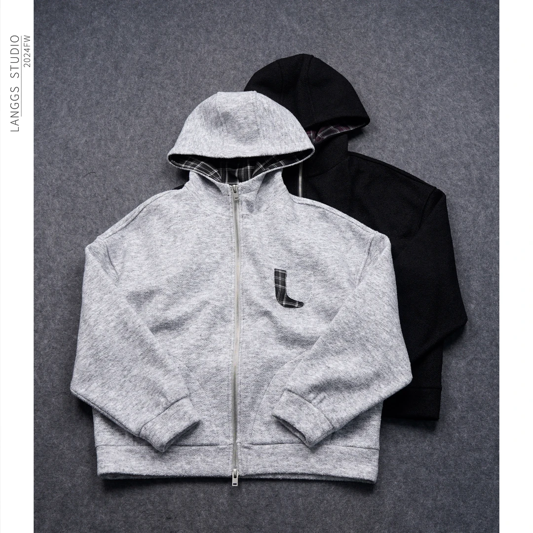LANGGS&鸣谷  秋季新款高级设计感连帽开衫卫衣外套-FW44114