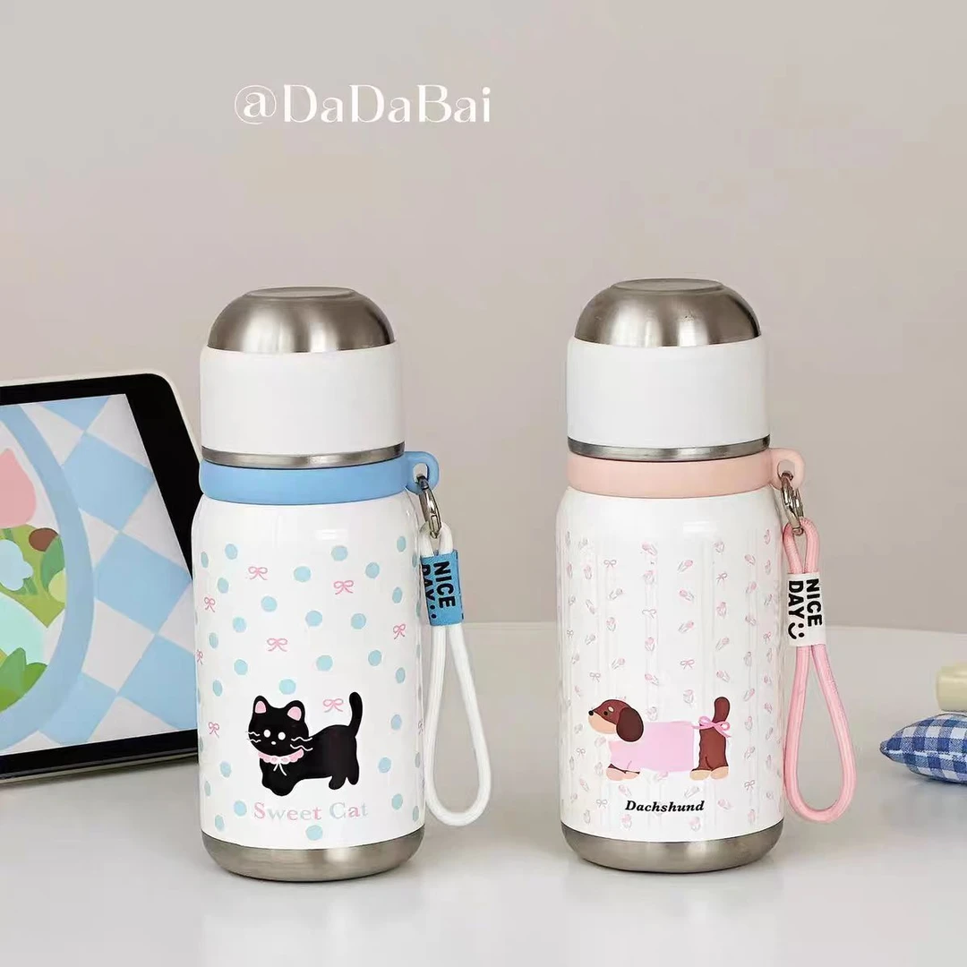 可爱带盖杯子保温杯女生高颜值2024新款学生女孩便携直饮水杯小猫