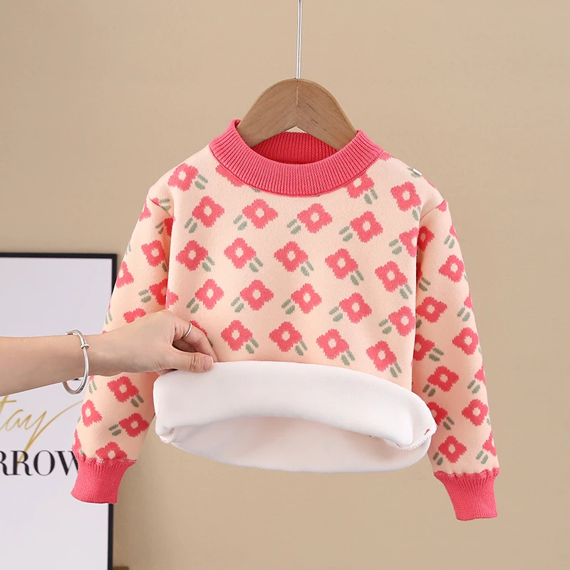 女童卫衣一体绒2024秋冬季新款儿童冬装洋气加绒上衣小女孩打底衫