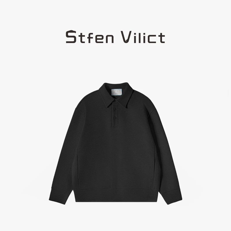 威廉史蒂芬纯色卫衣男秋季男装亲肤贴肤舒适polo领宽松款简约长袖