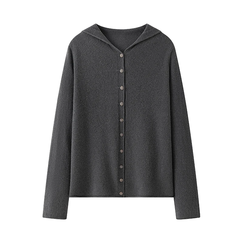 【100%绵羊毛】连帽毛衣开衫女中和休闲温柔风显瘦软糯羊毛针织衫