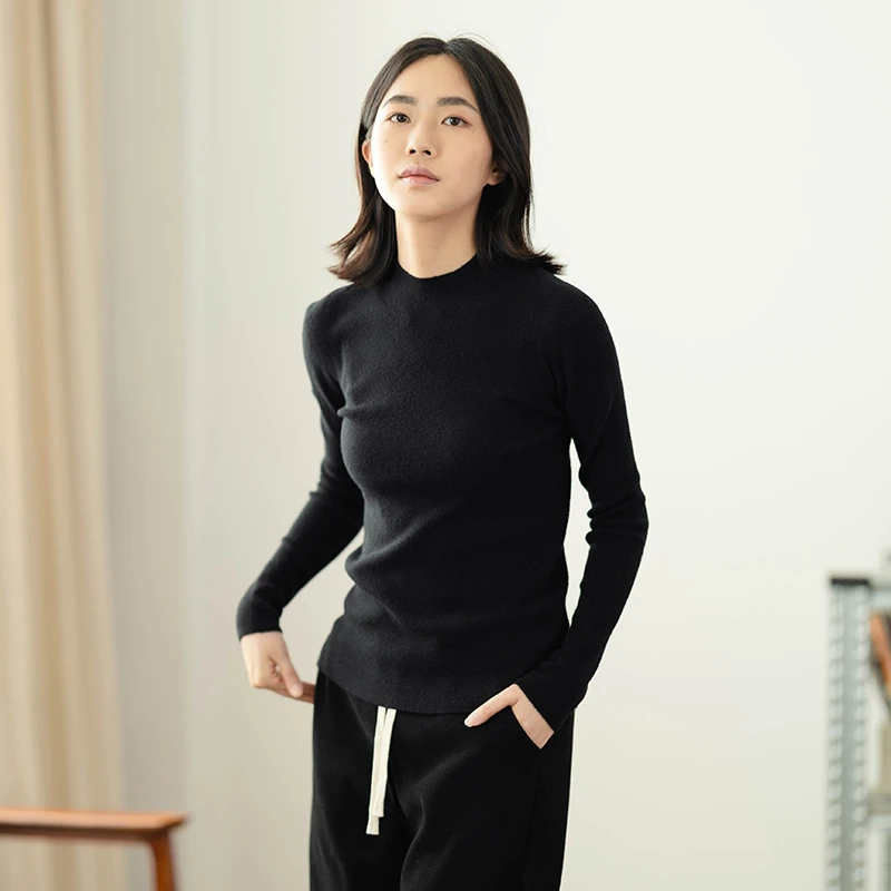中和休闲修身半高领毛衣女2024冬季新款高级感气质纯色针织打底衫