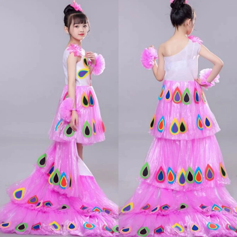 女孩儿童环保服装时装秀diy材料创意孔雀衣服亲子走秀手工演出服