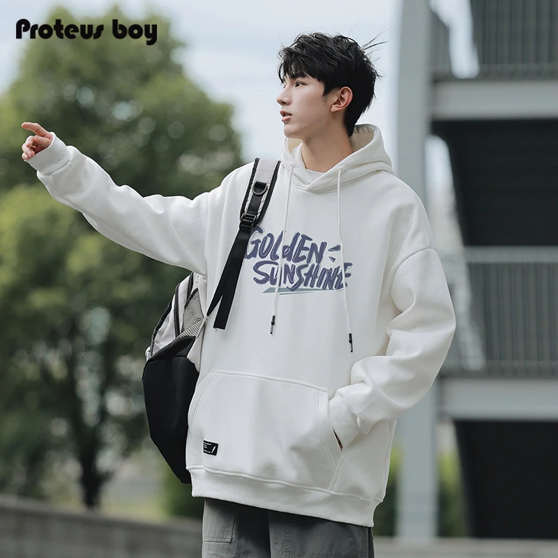 ProteusBoy卫衣男春秋季连帽字母印花宽松休闲潮牌男士上衣外套