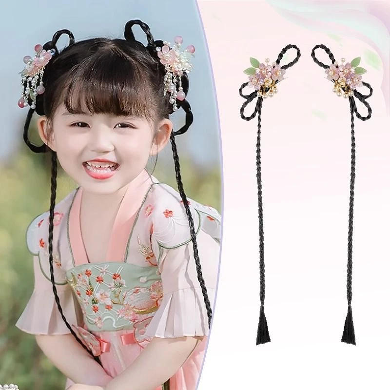 儿童古风假发抓夹辫子配饰女童古装发箍发饰盘发汉服配饰儿童国风