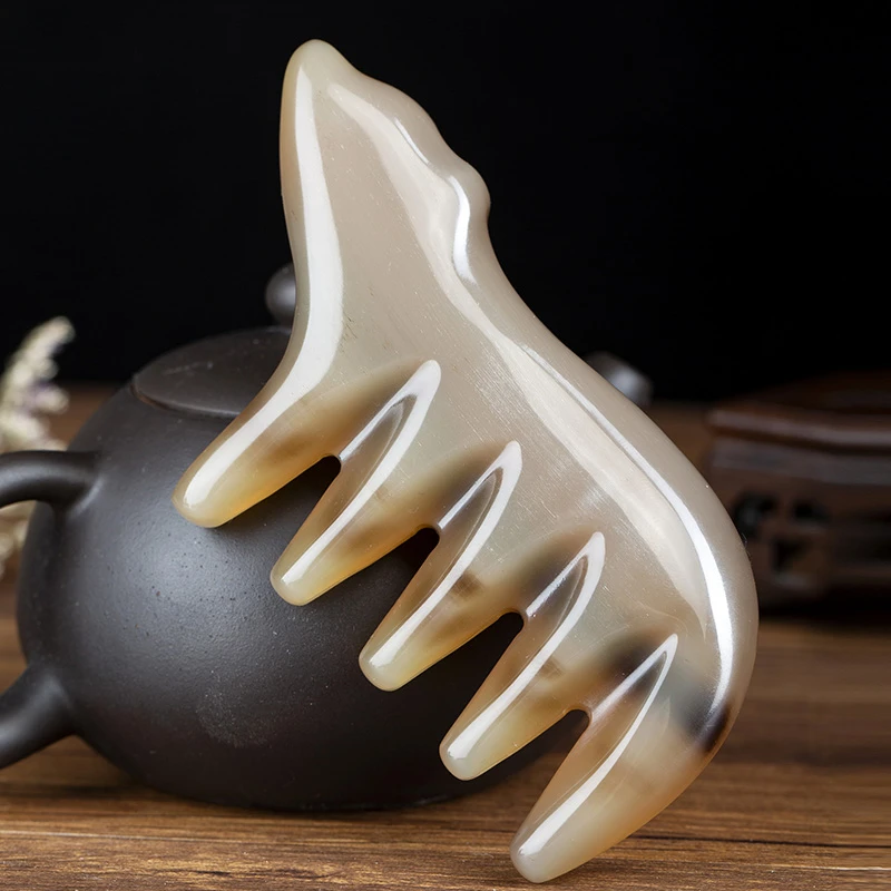 【钰梳坊】白水雕花材质精致密齿包包头部按摩梳一物一拍