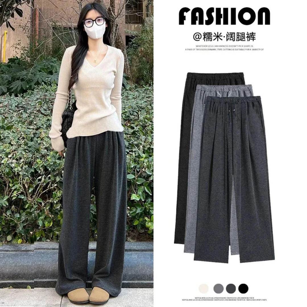 孕妇糯米裤秋冬款外穿孕妇裤无托腹抽绳休闲直筒裤宽松大码阔腿裤