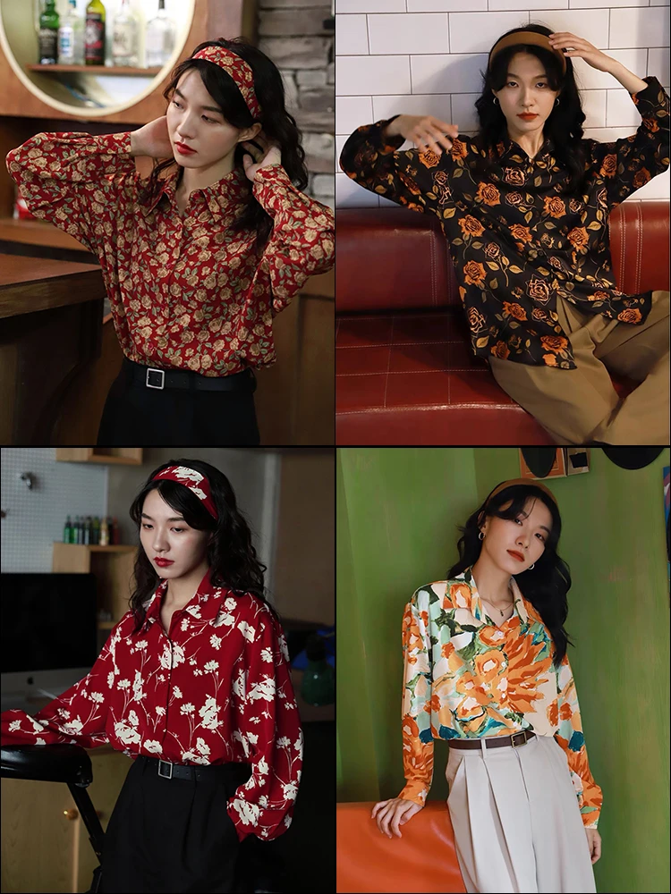 复古港味沙滩花衬衫女小众设计感80年代演出服装宽松显瘦开衫衬衣