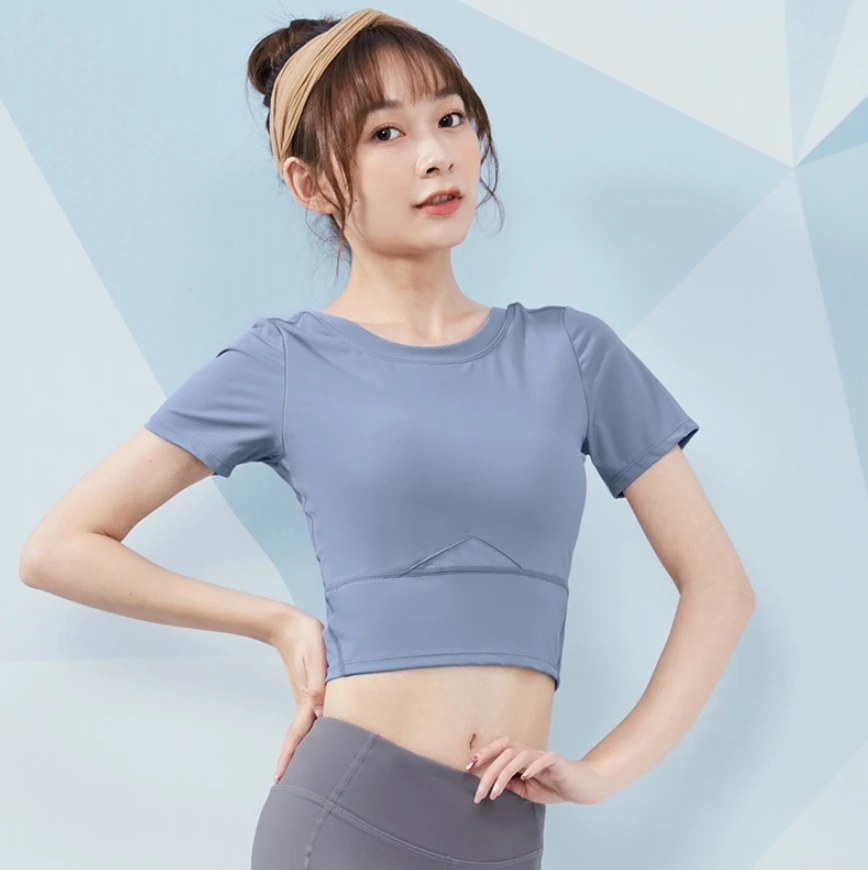 J33408DY瑜伽服女上衣短袖跑步运动短裤健身训练服女