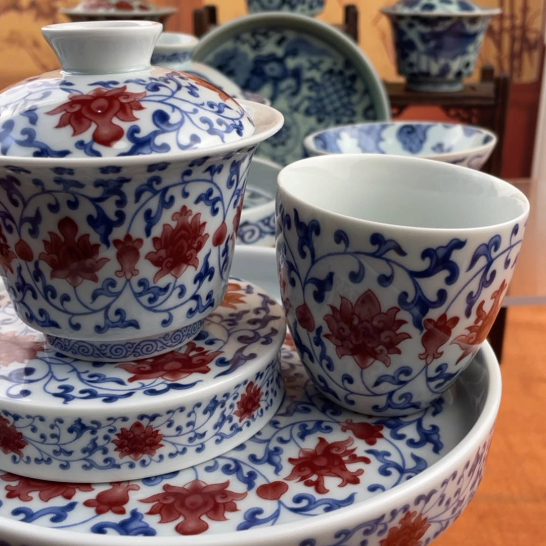 【闪购商品】陶瓷杯白瓷缠枝莲4件套