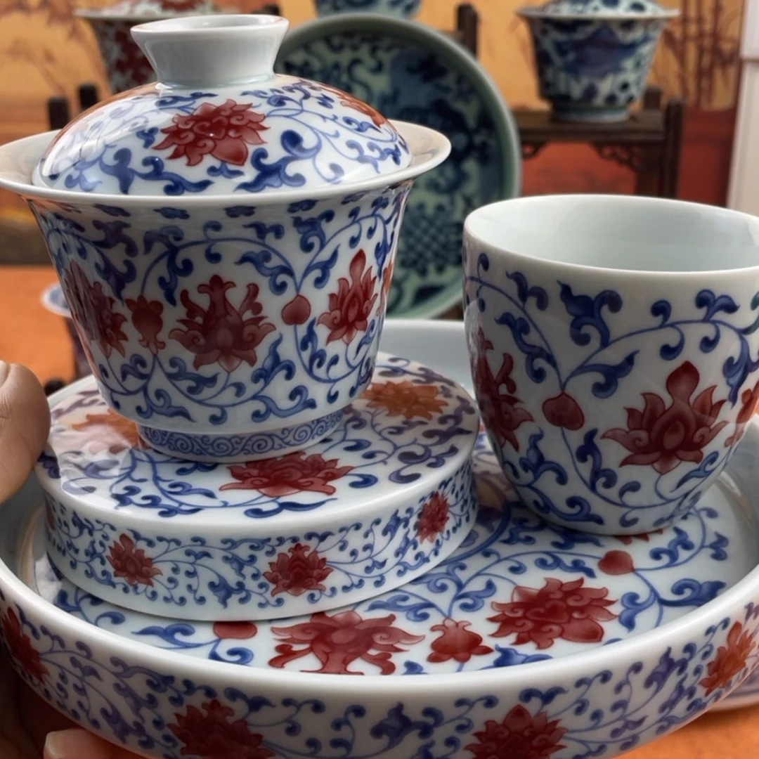 【闪购商品】陶瓷杯白瓷缠枝莲4件套