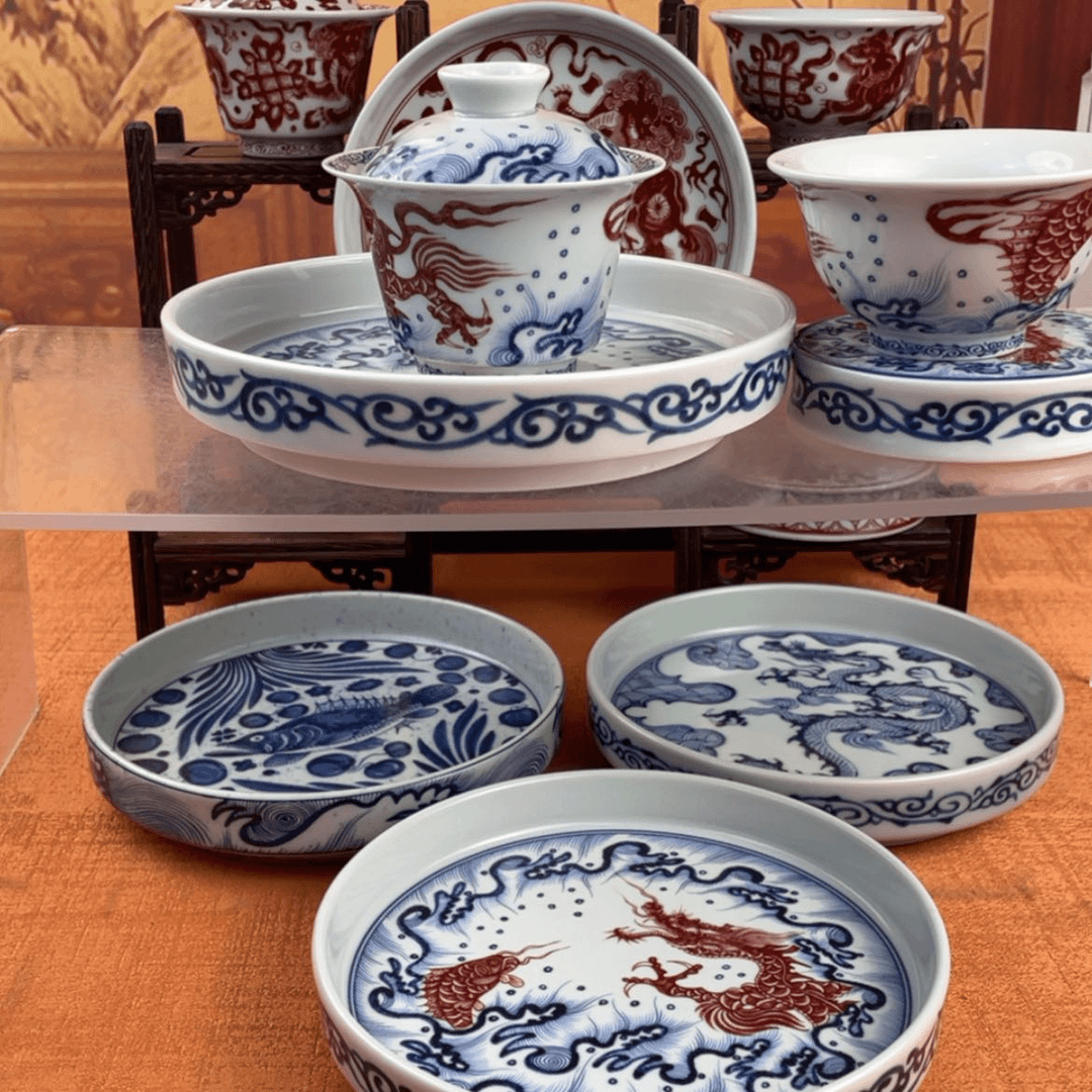 【闪购商品】密胺杯白瓷鱼化龙4件套