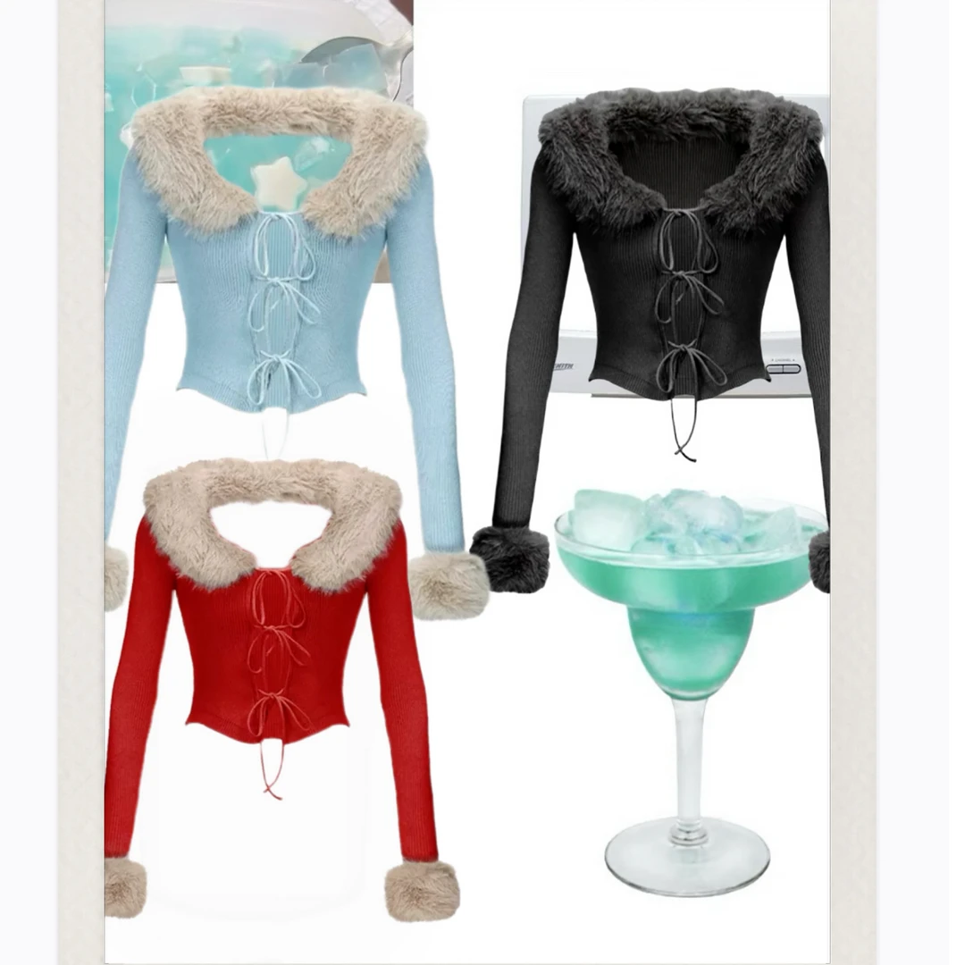 【安-北海道少女】三色圣诞简约风可拆卸毛领冬新款软糯洋气上衣